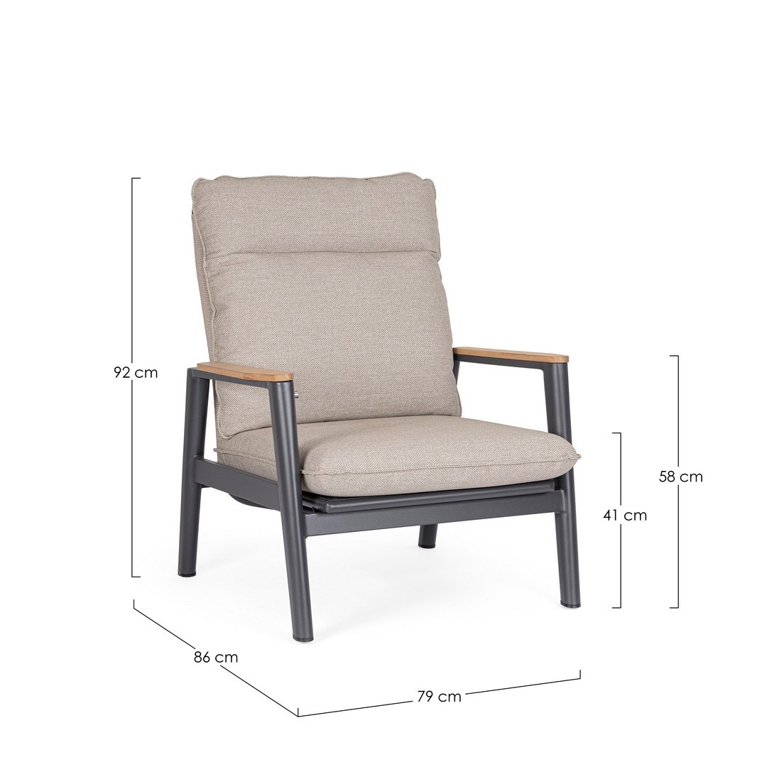 Recliner garden chair Miguel anthracite/beige Bizzotto